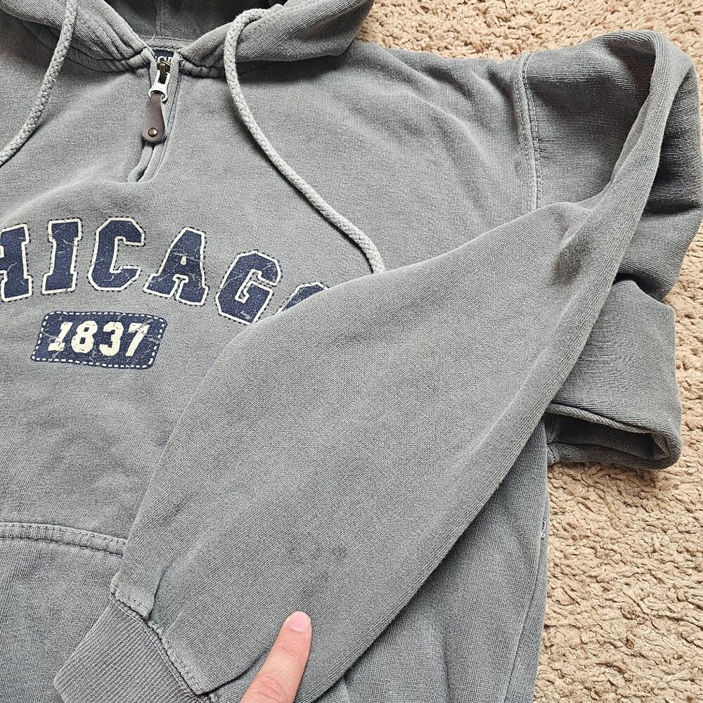 Chicago Hoodie Mens S Gray 1/4 Zip Up Drawstring Pullover Austins Sweatshirt - Picture 7 of 8